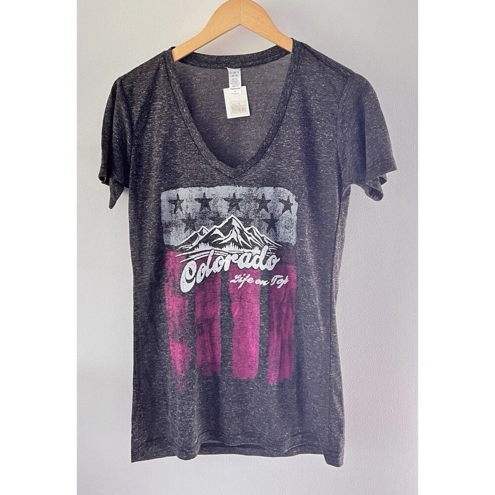 Salt Creek Women’s Tshirt V Neck L Gray Heathered Colorado Mountains NWT